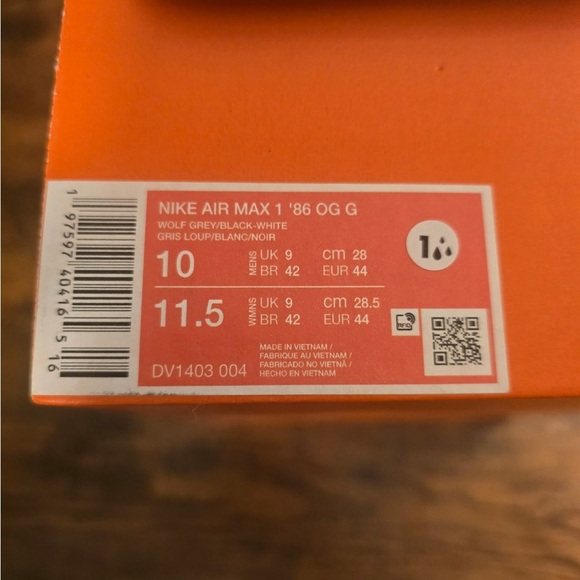 Nike Air Max 1 ‘86 OG Men’s 10 - Woman’s 11.5 Grey Wolf/Black/White/Neon NEW - Picture 9 of 9